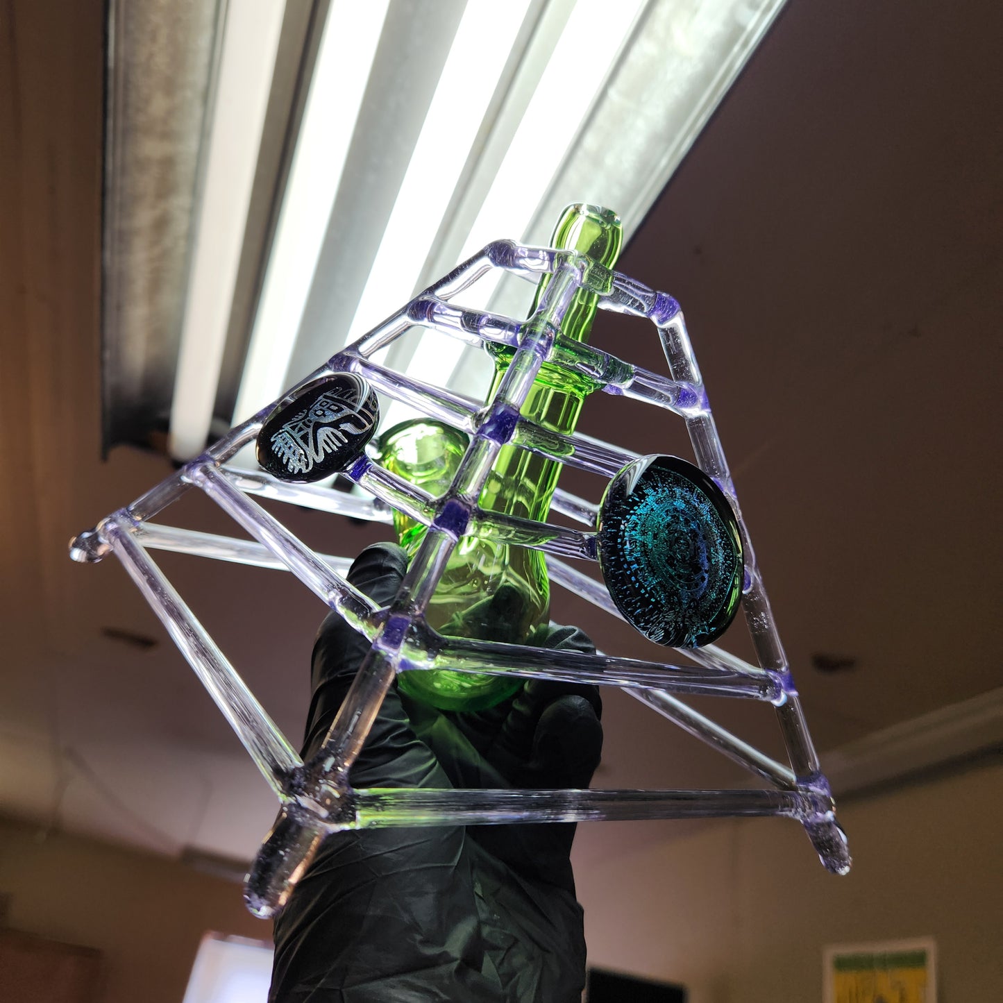 Ancient Alien Pyramid Water Pipe – Color Changing Glass Bong w/ Mayan Dichro Etching, 14mm Downstem & King’s Chamber Design