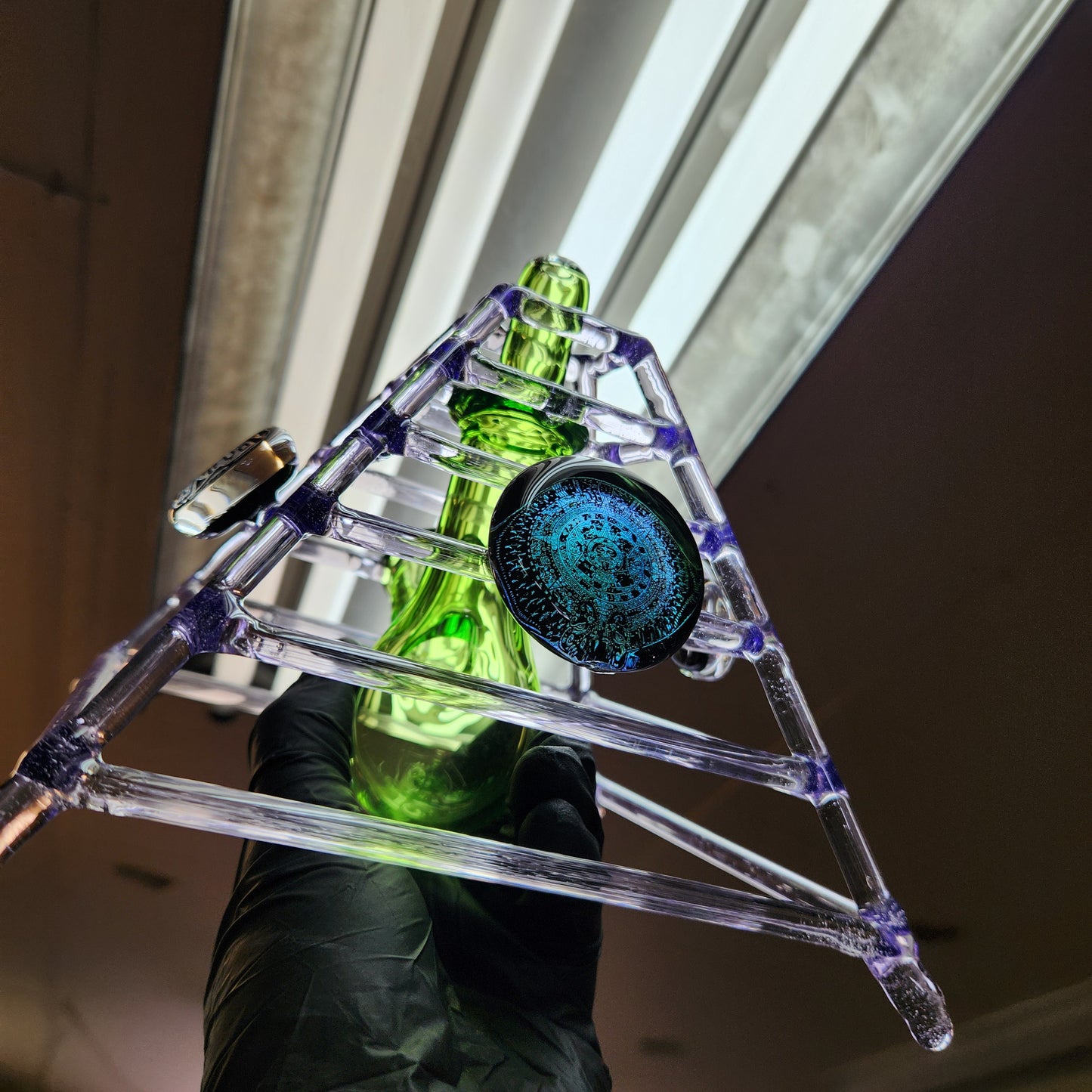 Ancient Alien Pyramid Water Pipe – Color Changing Glass Bong w/ Mayan Dichro Etching, 14mm Downstem & King’s Chamber Design