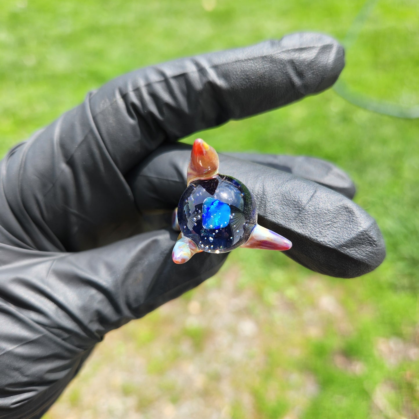 Tribal Leader Staff Dabber – Wood-Style Glass Tool w/ Feather Accents & Galaxy Opal Orb Top | Heady Glass Dab Tool
