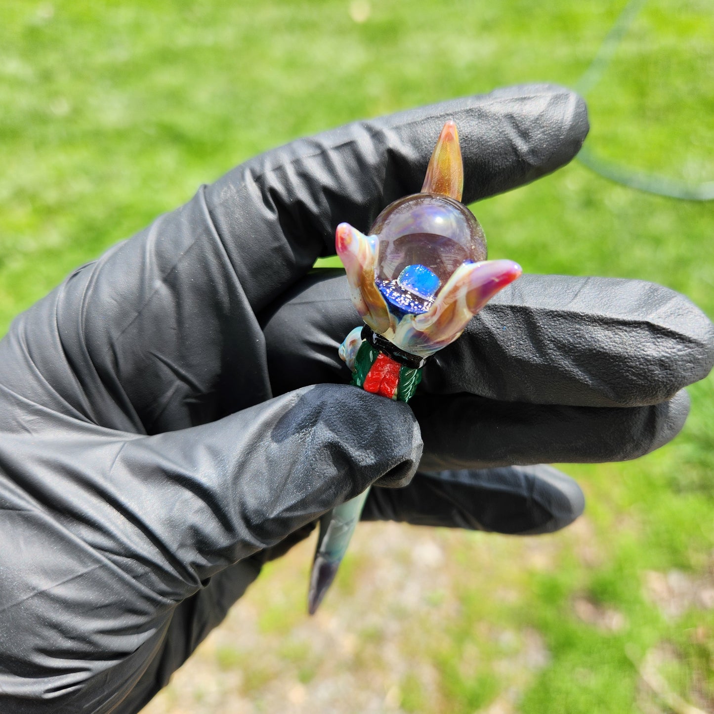Tribal Leader Staff Dabber – Wood-Style Glass Tool w/ Feather Accents & Galaxy Opal Orb Top | Heady Glass Dab Tool