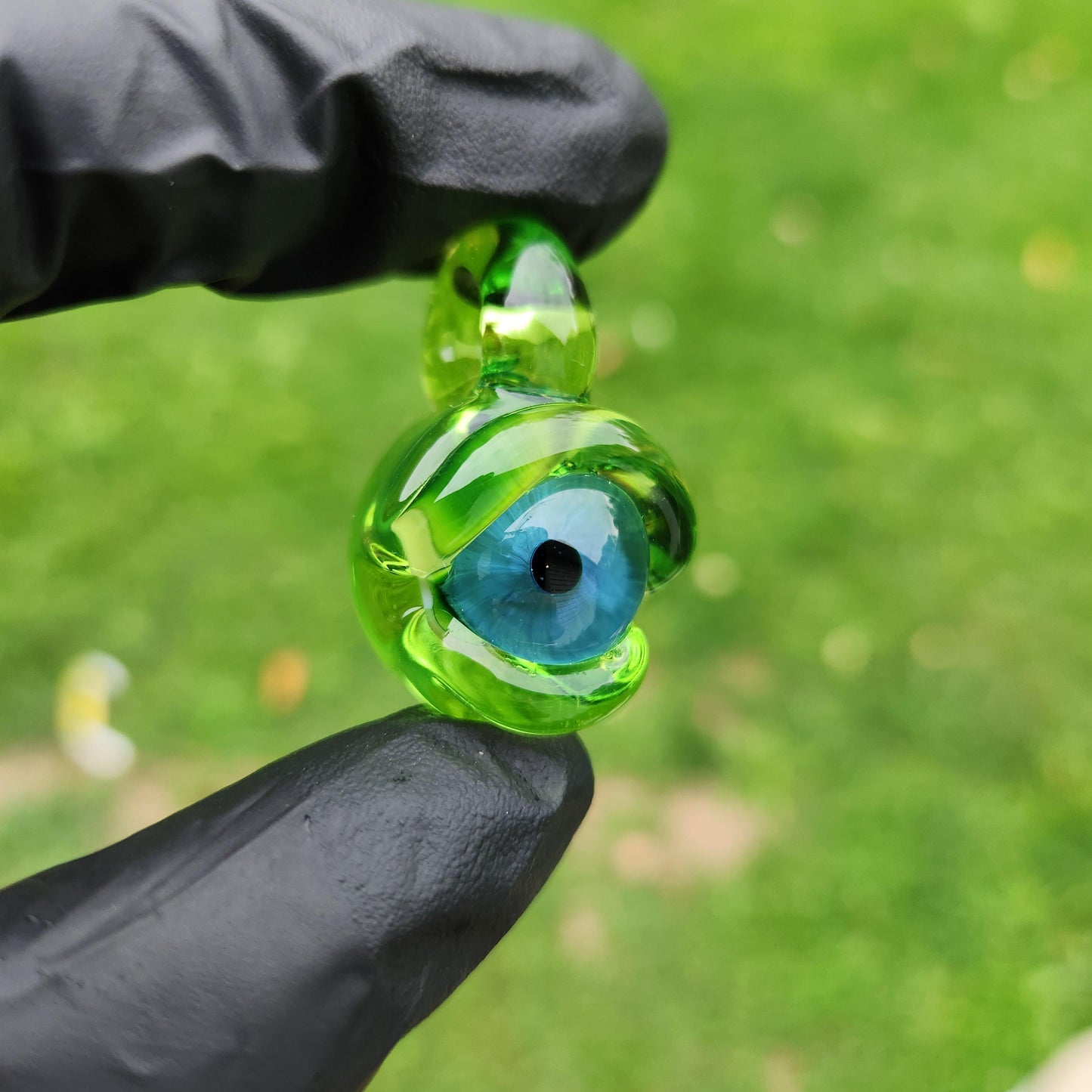 Green monster eye pendant / glass necklace / jewelry