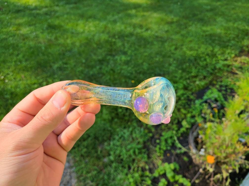 Rainbow Fume Pipe / Gold and Silver Fume / Color Changing / Glass Smoking Bowl