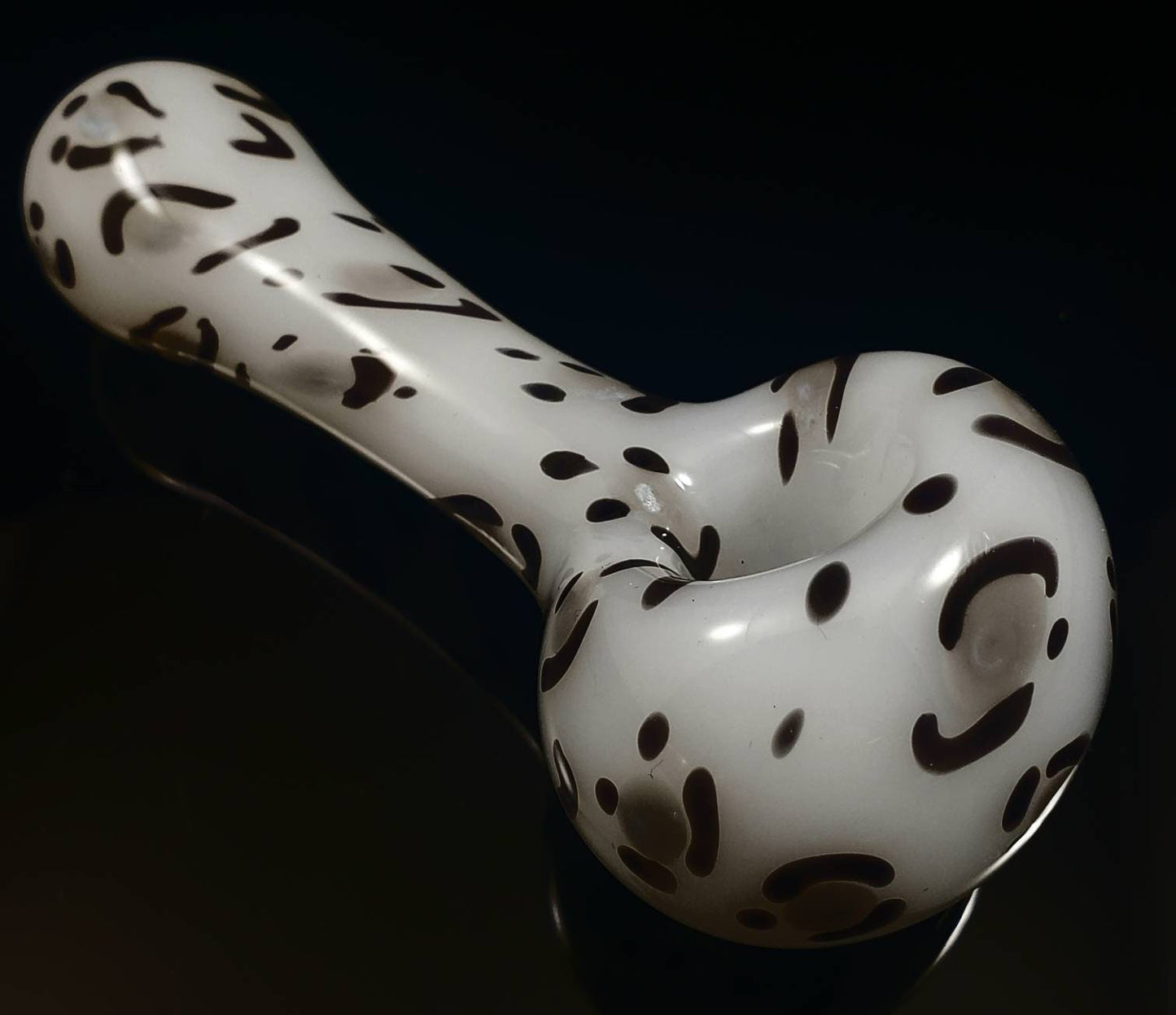 Snow Leopard Glass Pipe | White with Grey & Black Animal Print | Hand Blown Smoking Bowl | Winter Wild Style Glass Art