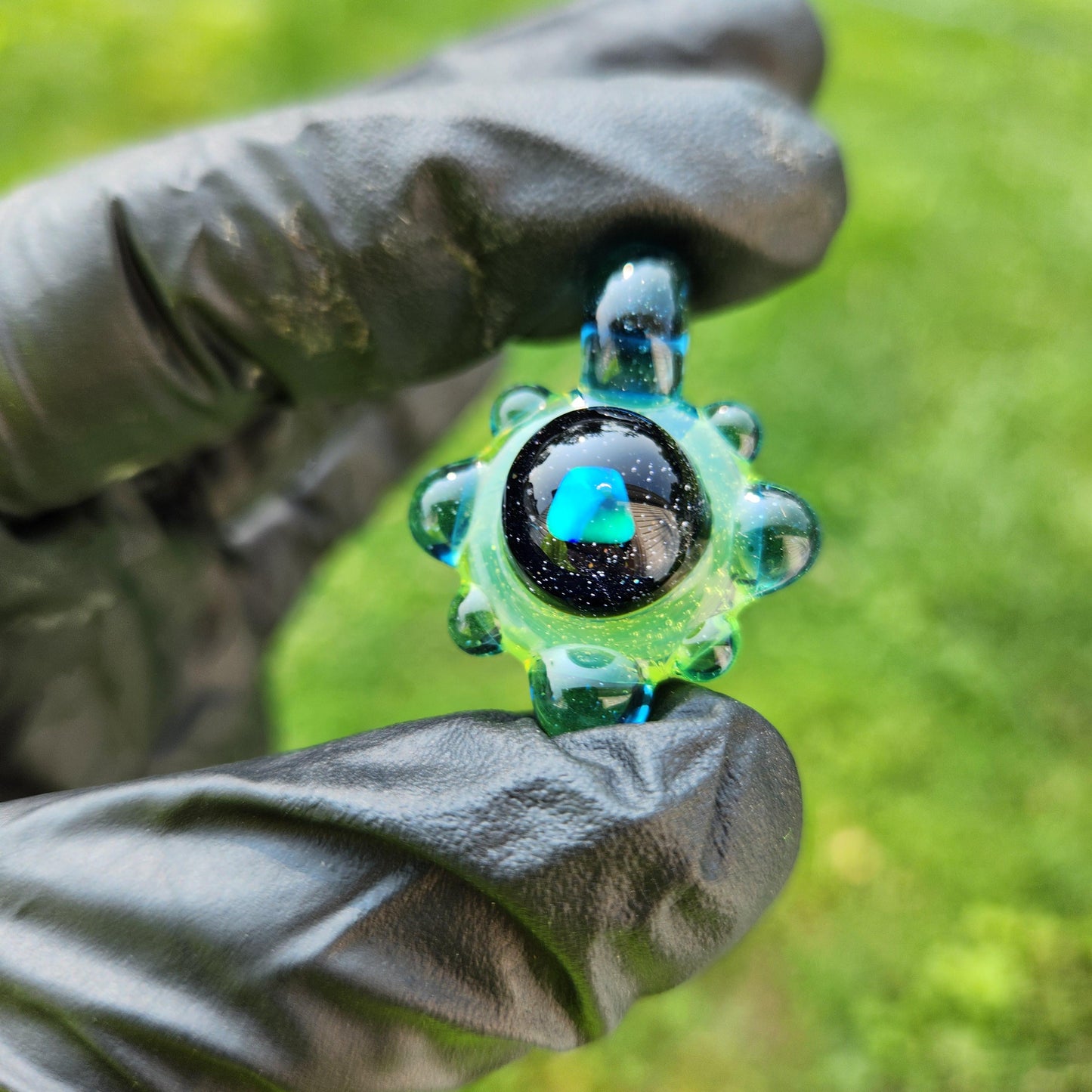 Space Galaxy Opal Necklace /Glass Pendant / Green Blue Glass / Sparkle Glass / Universe / Stars / Jewelry / Art
