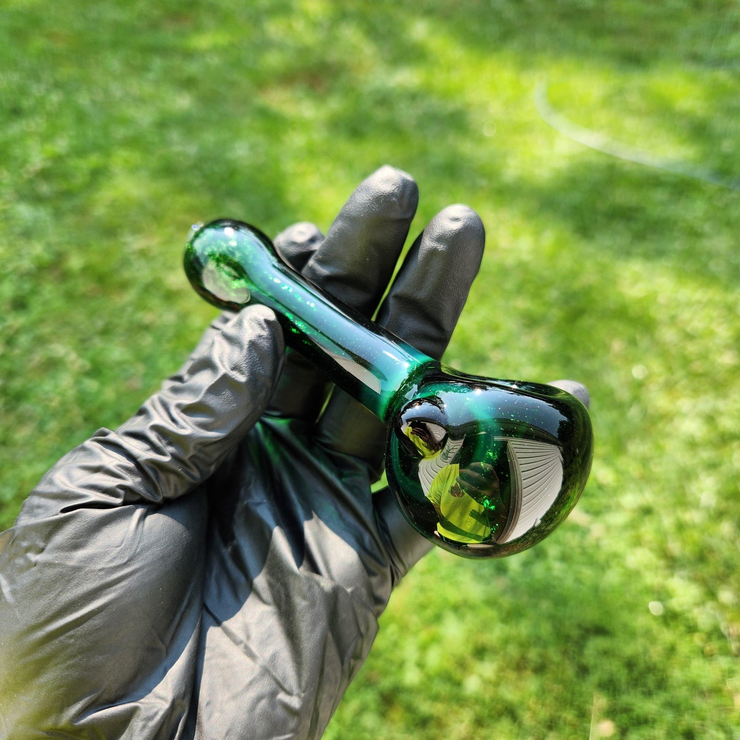 Experimental Green Frit Pipe / Smoking Bowl / Green Glass Pipe / Handmade Glass Pipe / Tobacco Pipe / Hand Pipe / Dark Green Glass