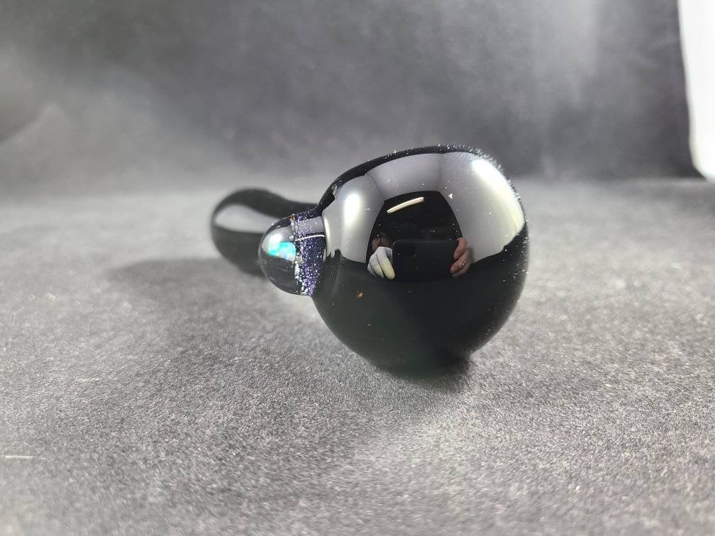 Black Glass Pipe with Galaxy Marble & Opal | Hand Blown Cosmic Smoking Pipe | Space Art Bowl | Heady Glass Piece