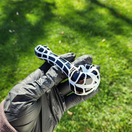 Black Spider Web Glass Pipe – 4” Handcrafted Art Piece with White Web Design – Gothic, Halloween, or Spooky Vibes