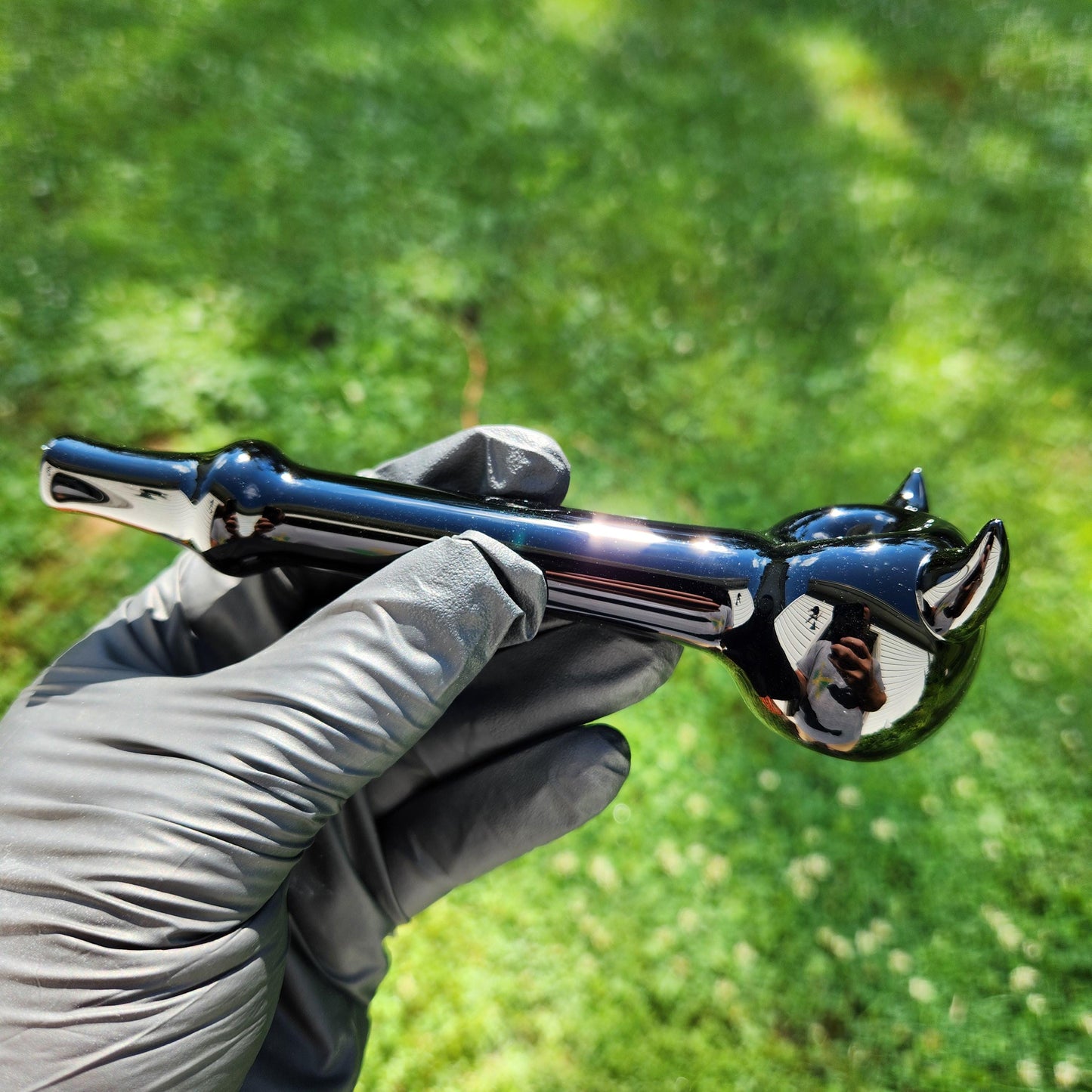 Devil Horn Glass Pipe with Tail-Shaped Neck | Red Frit Spoon with Sculpted Horns | Choose Red or Black | Hand-Blown Fiery Art Glass Bowl