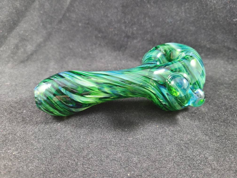 Green Double Layer Spiral Pipe / Blue Glass Smoking Pipe