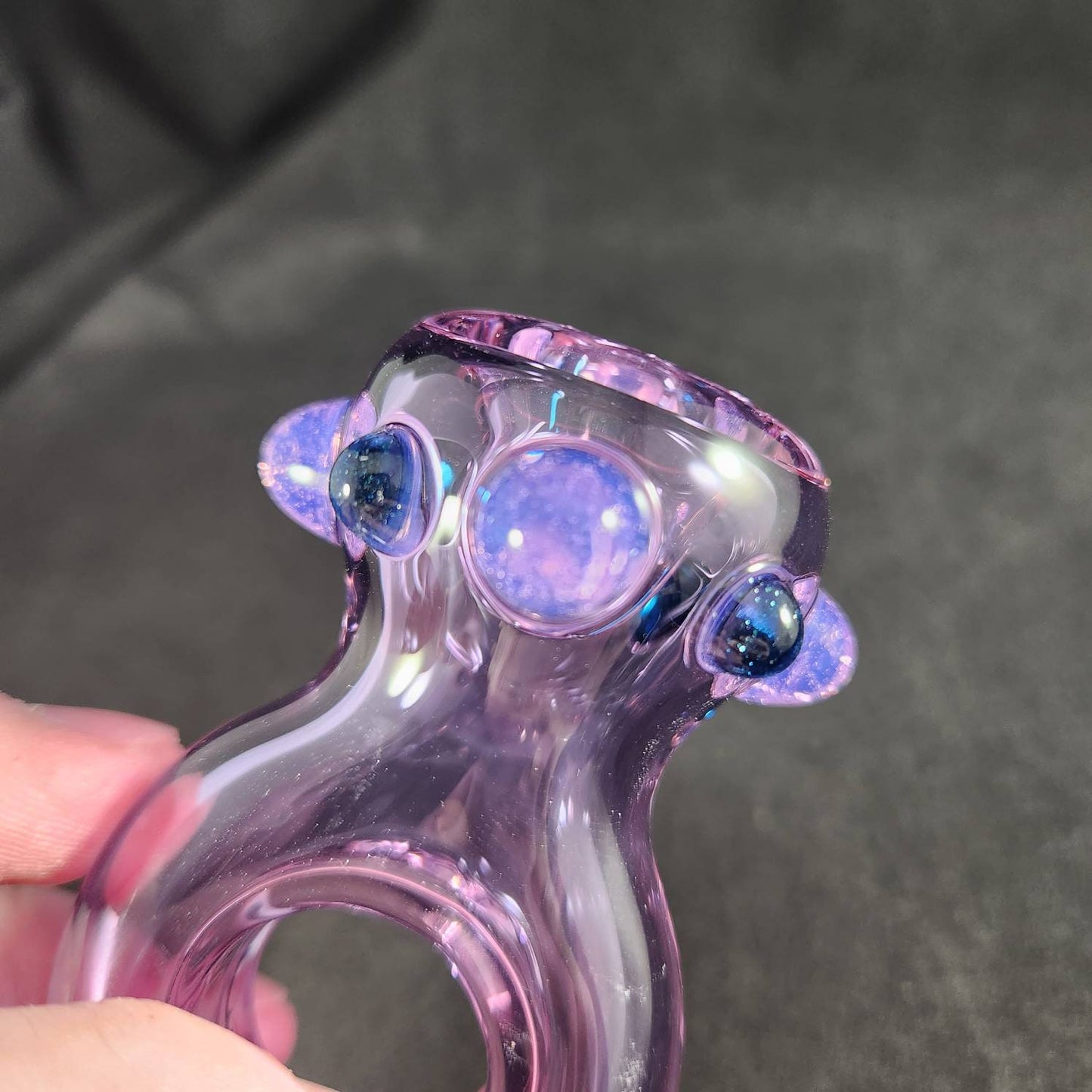 Promise Ring Glass Pipe – Pink Ring Shape with Rainbow Dots – 1” Finger Hole, Only Smoke With You, Couple’s Glass Art
