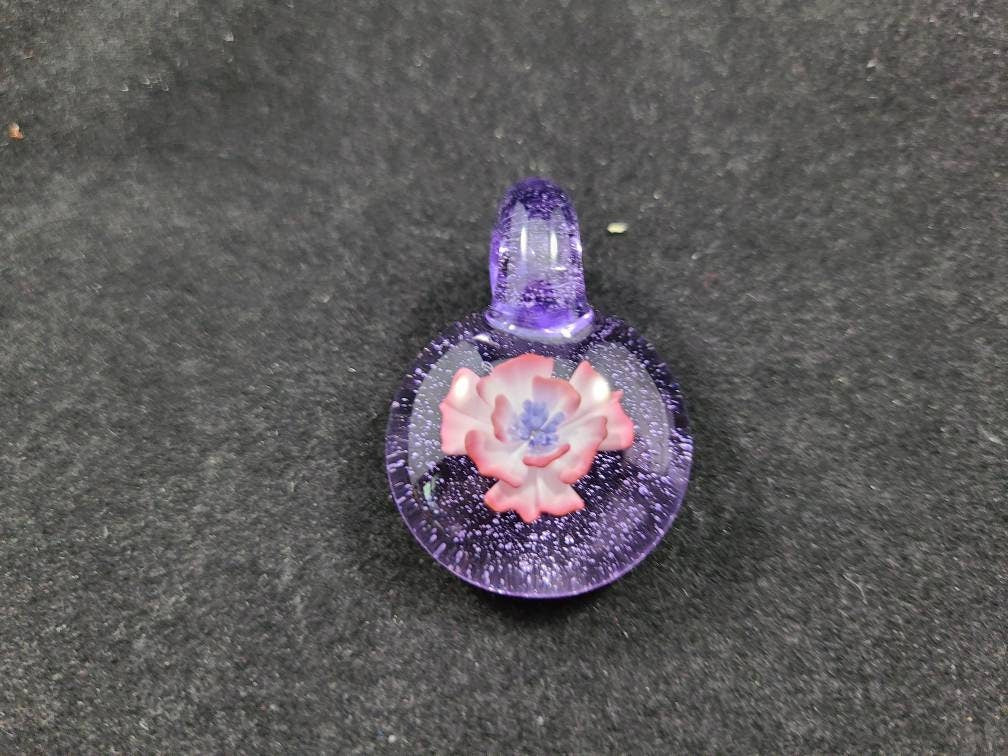 Pink implosion flower pendant / glass necklace / purple glass