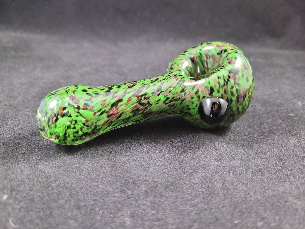 Forest Camo Frit Glass Pipe / Green / Brown / Black / Hunting / Glass Smoking Bowl