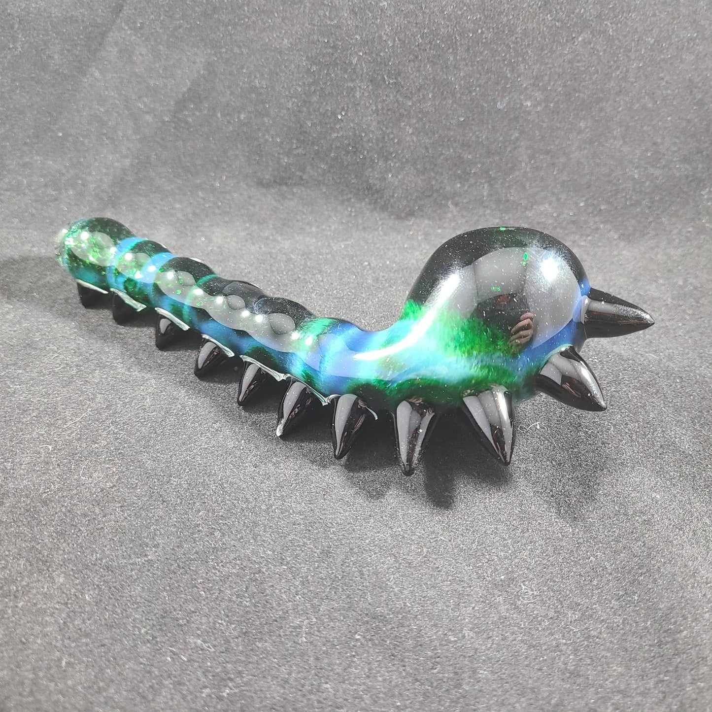 Experimental Green Pipe / Frit Glass /Black Horn / Spikes / Monster Glass / Glass Smoking Bowl