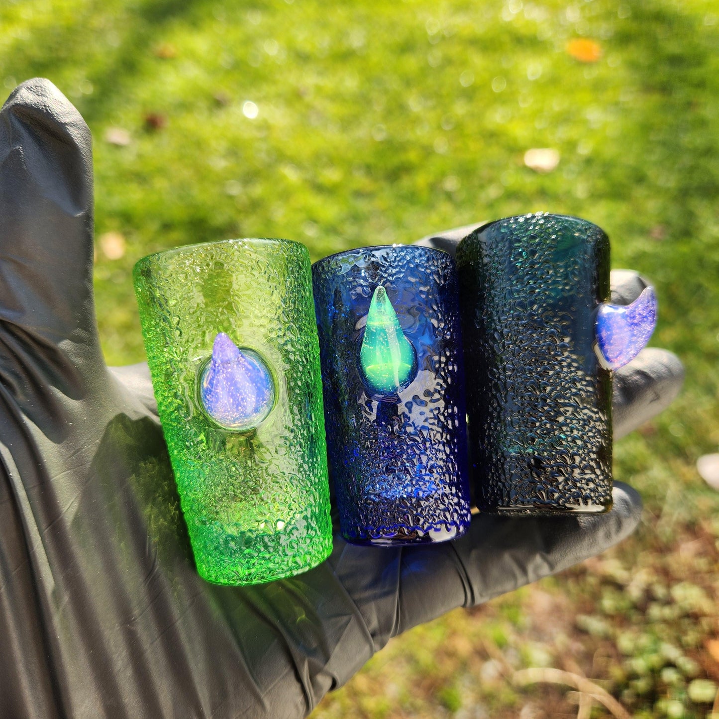 Handmade Monster Shot Glass • Reptile Skin Texture • Sculpted Horn • Custom Colors • Unique Glass Shot Glass Gift
