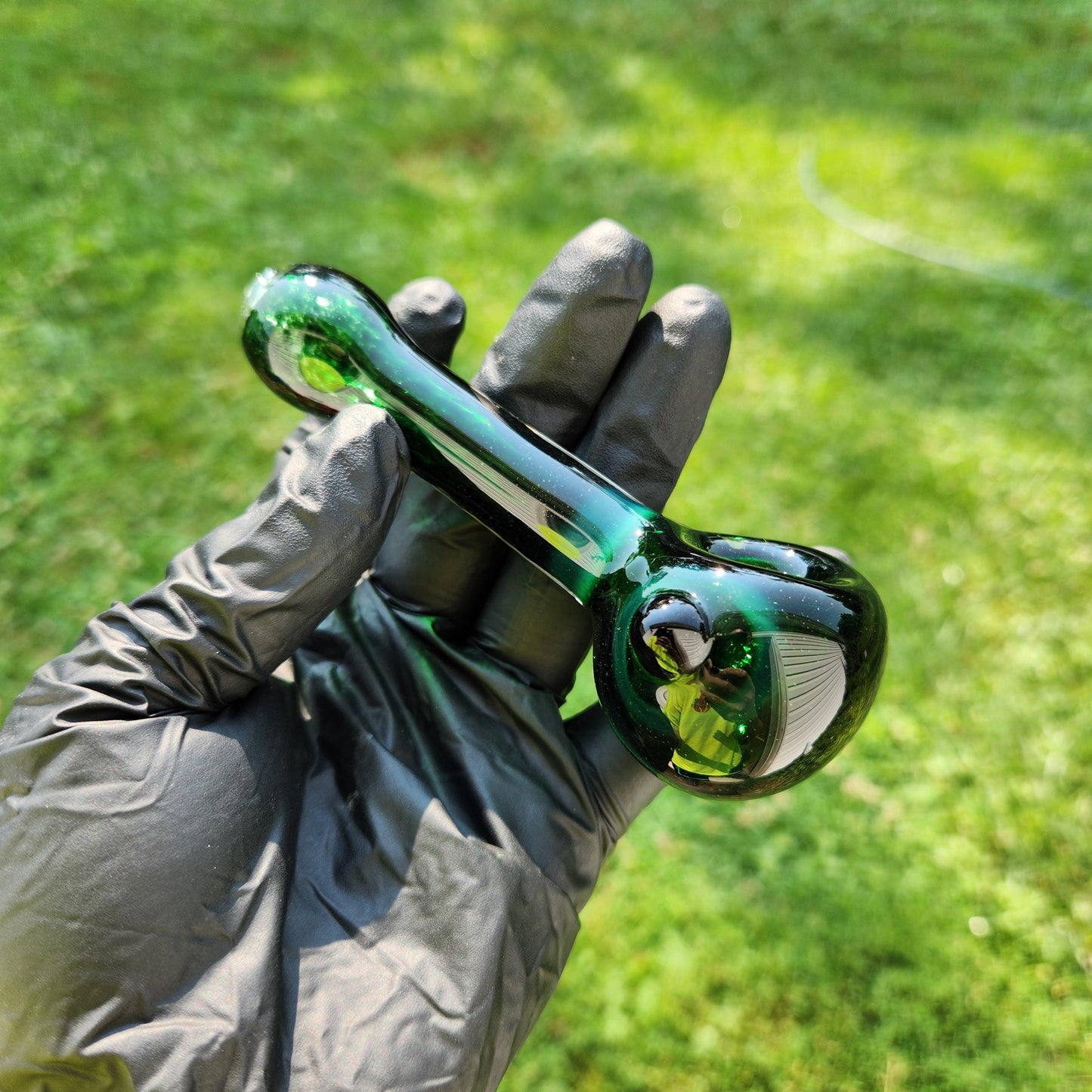 Experimental Green Frit Pipe / Smoking Bowl / Green Glass Pipe / Handmade Glass Pipe / Tobacco Pipe / Hand Pipe / Dark Green Glass