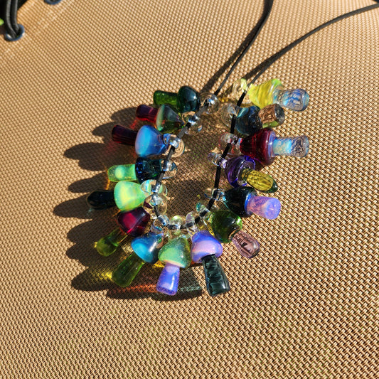 Custom Mushroom Pendant – Build Your Own Color Combo! Rainbow Cap & Stem Options – Handmade Glass Charm on Suede Necklace