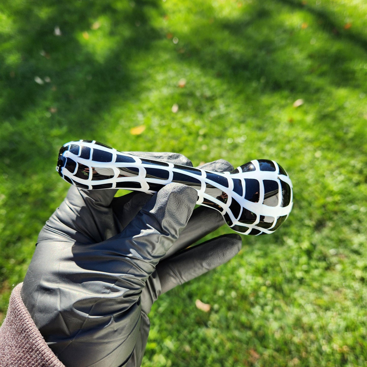 Black Spider Web Glass Pipe – 4” Handcrafted Art Piece with White Web Design – Gothic, Halloween, or Spooky Vibes