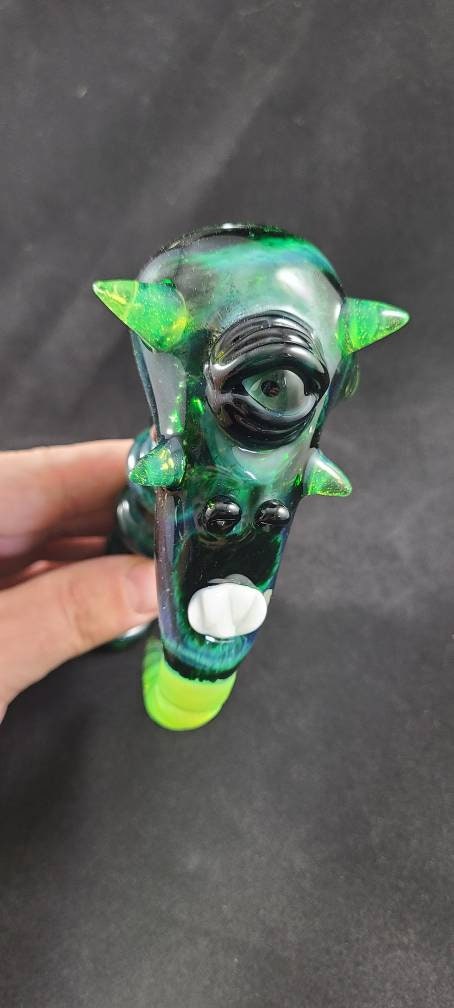 Green Monster Pipe / Green Frit / Glass Smoking Bowl / Heady / Horn / Eye