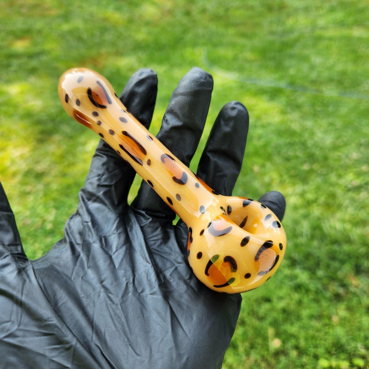Leopard Print Glass Pipe – 4” Animal Print Hand Pipe – Bold Cheetah Pattern Glass Smoking Pipe / Glass Smoking Bowl / Big Cat / Kitty