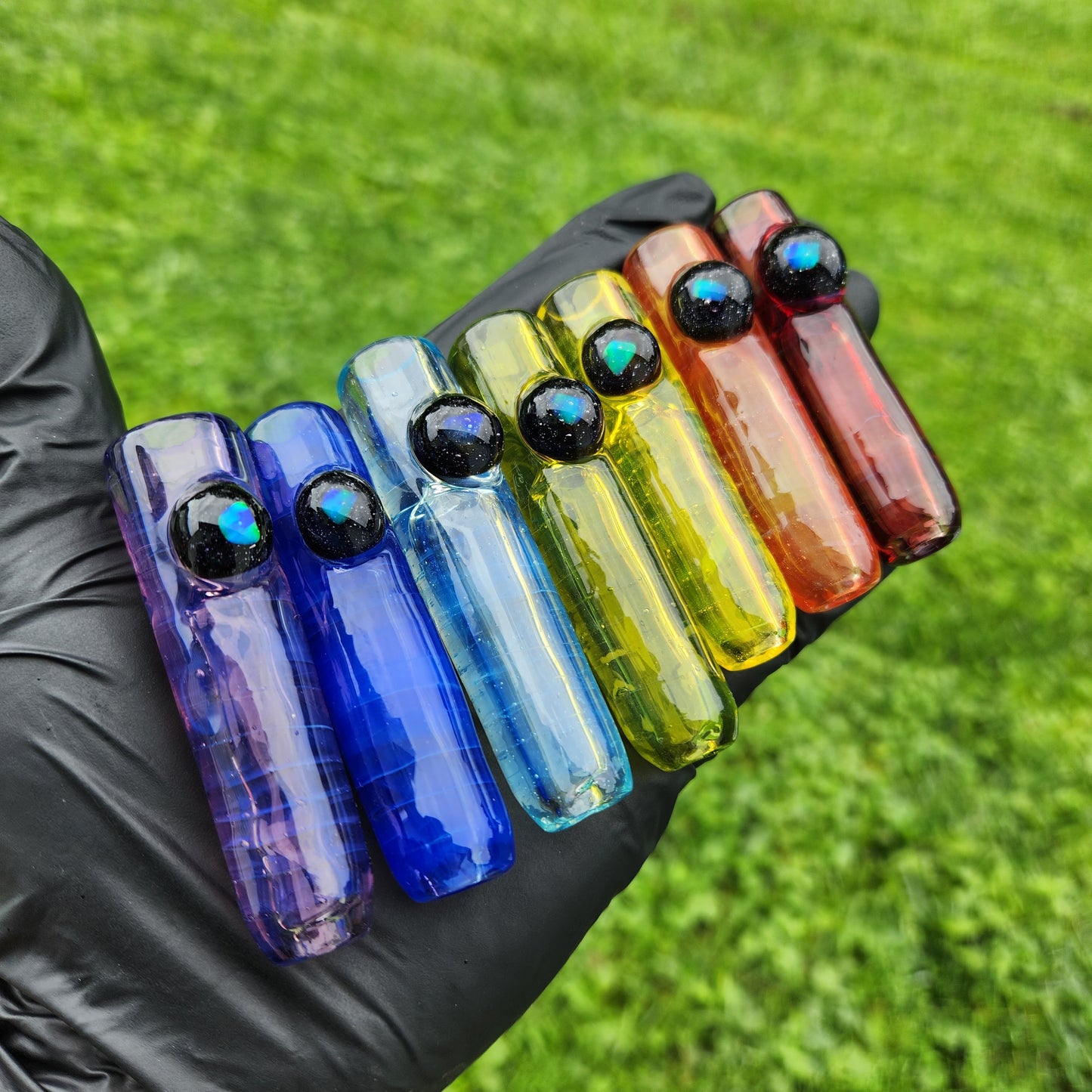 Rainbow Glass Pipe with Galaxy Marble & Opal | 3" Hand Blown Mini Pipe | Cosmic Smoking Bowl | Color Options | Heady Glass Art