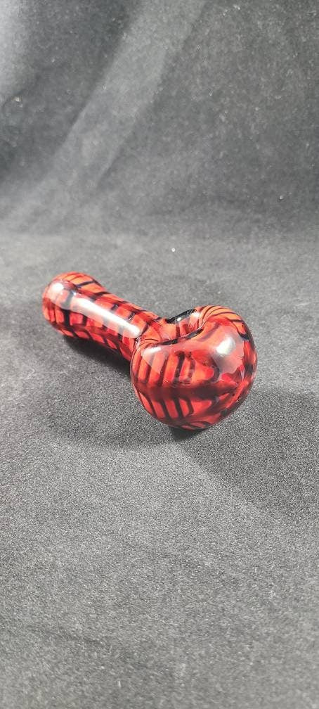 Spider Web Pipe / Red Frit Glass / Glass Smoking Bowl / Black Web / Man / Spider Man