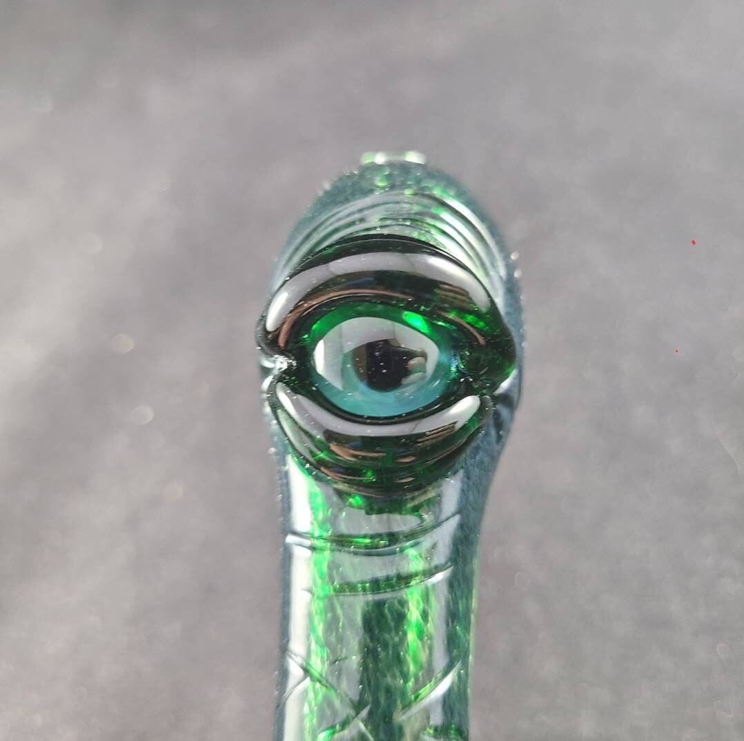 Green Monster Glass Pipe / Green Frit / Sculpted / Eye / Teeth / Heady