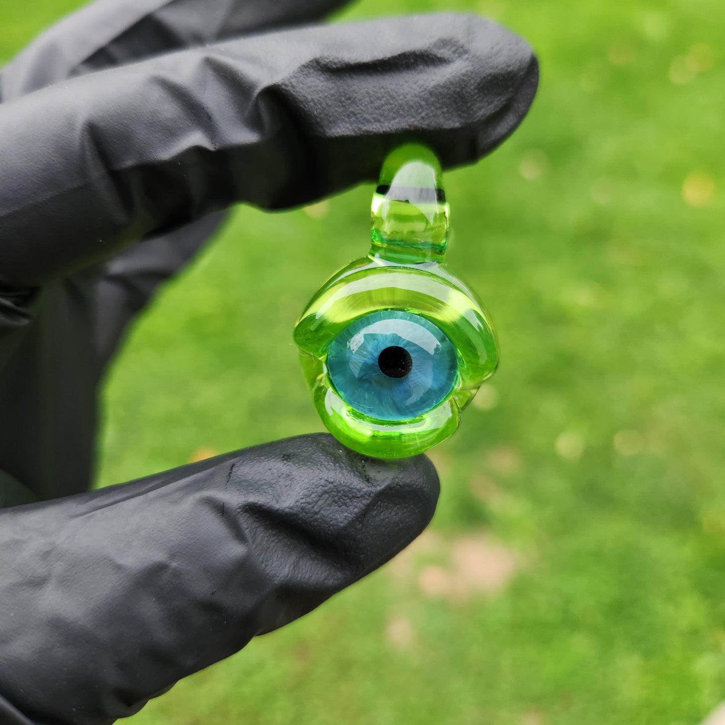 Green monster eye pendant / glass necklace / jewelry