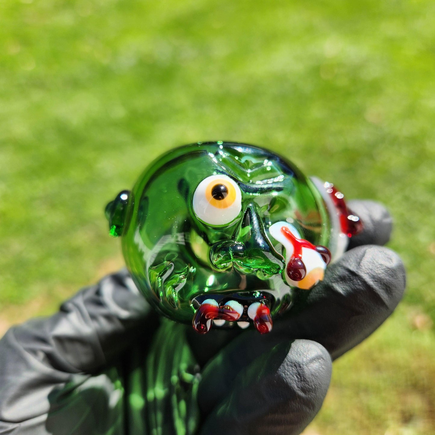 Zombie Face Glass Pipe | Sculpted Smoking Pipe | Bloody Eye & Brain | Horror Art Piece | 4-5" Hand Blown Glass Bowl