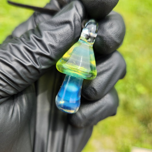 Glass Mushroom Pendant / Mushroom Necklace / Jewelry / Green / Blue / Art / Shroom