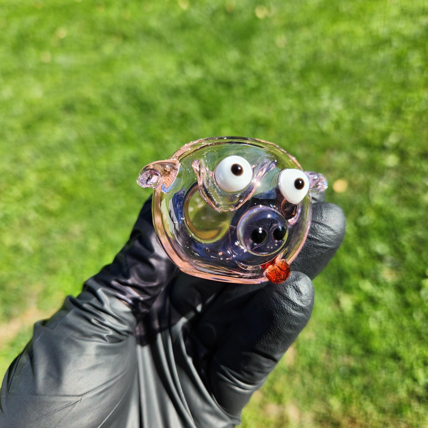 Pink Pig Glass Pipe – 4” Cute Animal Hand Pipe with Pig Face – Kawaii Glass – Handmade Piggy Smoking Pipe – Fun Animal Pipe Gift