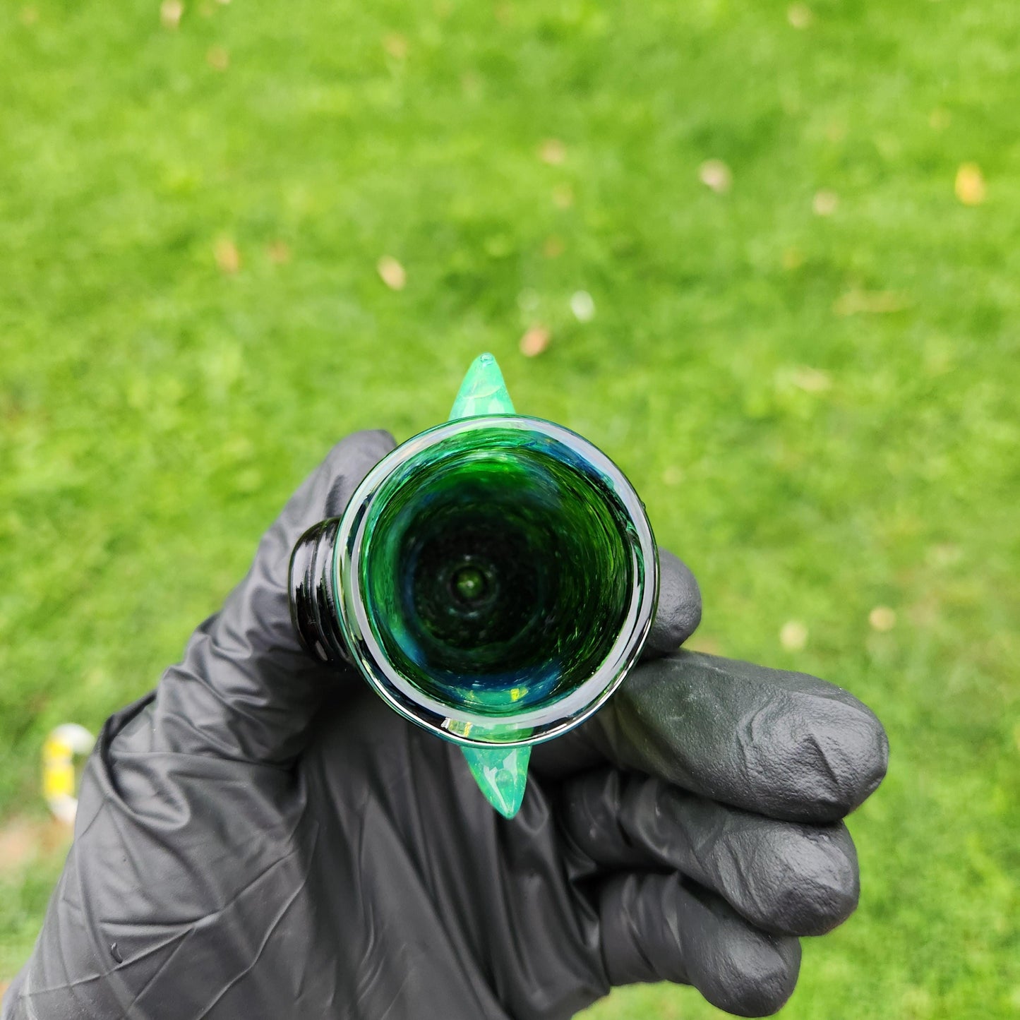 Experimental Green Monster Shotglass | Hand Blown Glass with Green Slime Horns | Unique Textured Glassware | Collectible Shot Glass