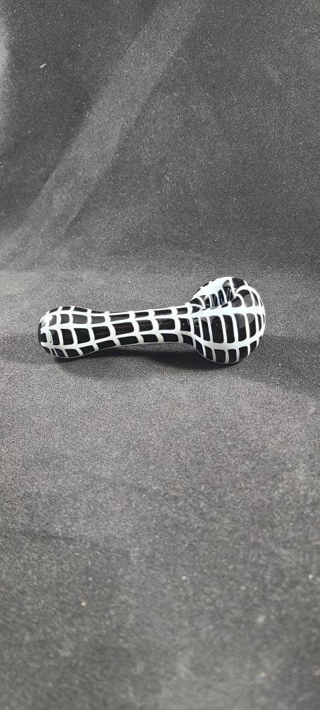Black Glass Pipe with White Spider Web Design | 4" Hand Blown Spooky Smoking Bowl | Gothic Halloween Pipe | Creepy Cute Glass Art