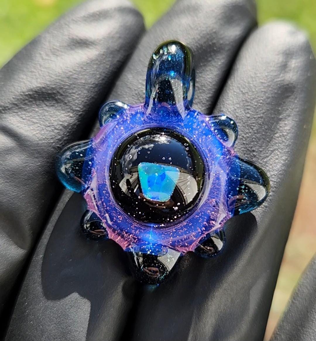 Space Galaxy Opal Necklace / Glass Pendant / Purple Blue / Sparkle Glass / Universe / Stars / Jewelry / Art / Space Glass / Glass Galaxy