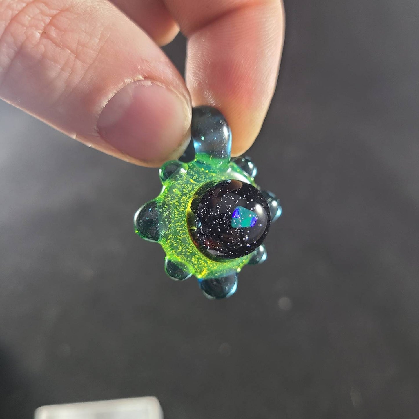 Space Galaxy Opal Necklace /Glass Pendant / Green Blue Glass / Sparkle Glass / Universe / Stars / Jewelry / Art