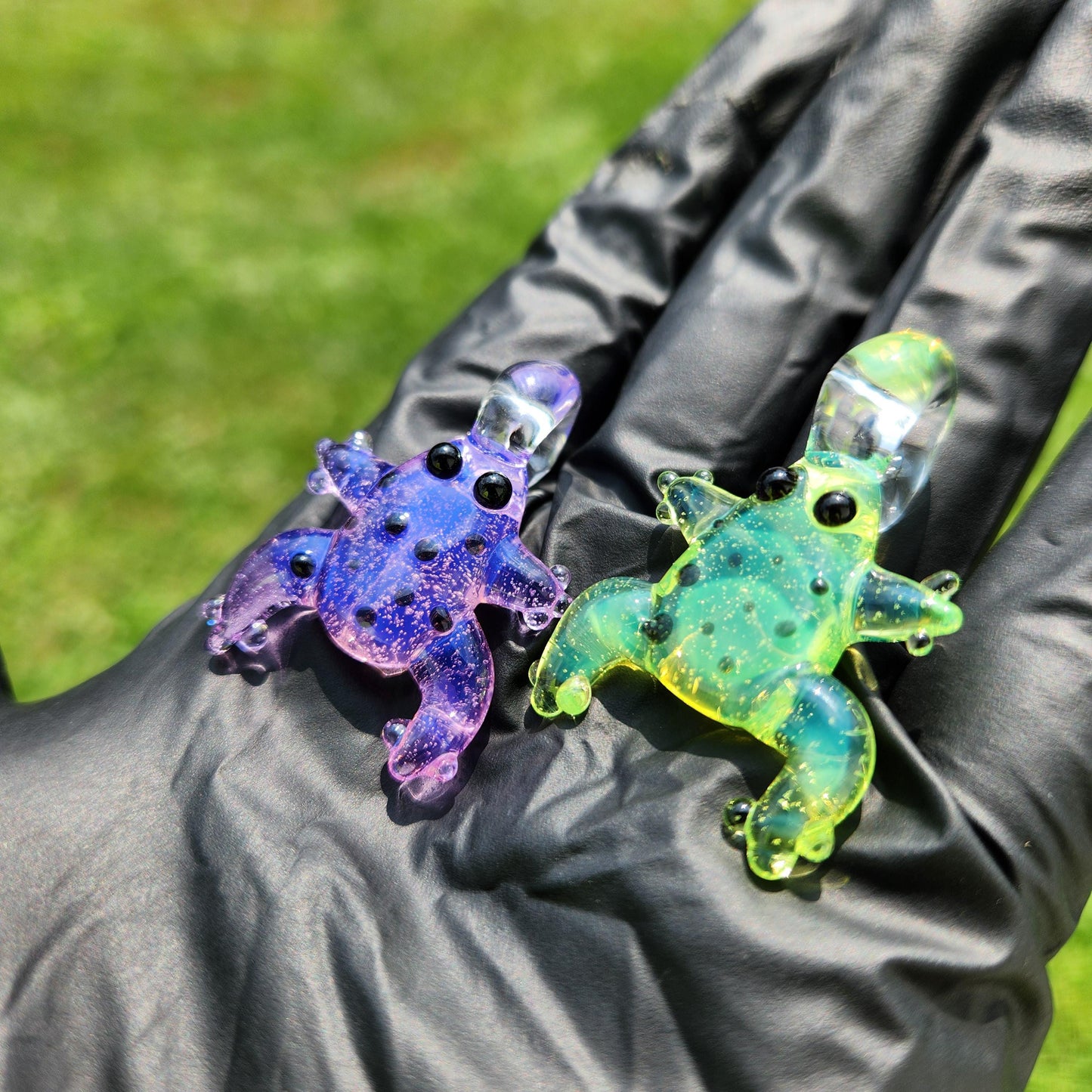 Glass Frog Pendant on Suede Cord – Handmade Glass Frog Necklace, Colorful Frog Jewelry, Rainbow Frog Gift