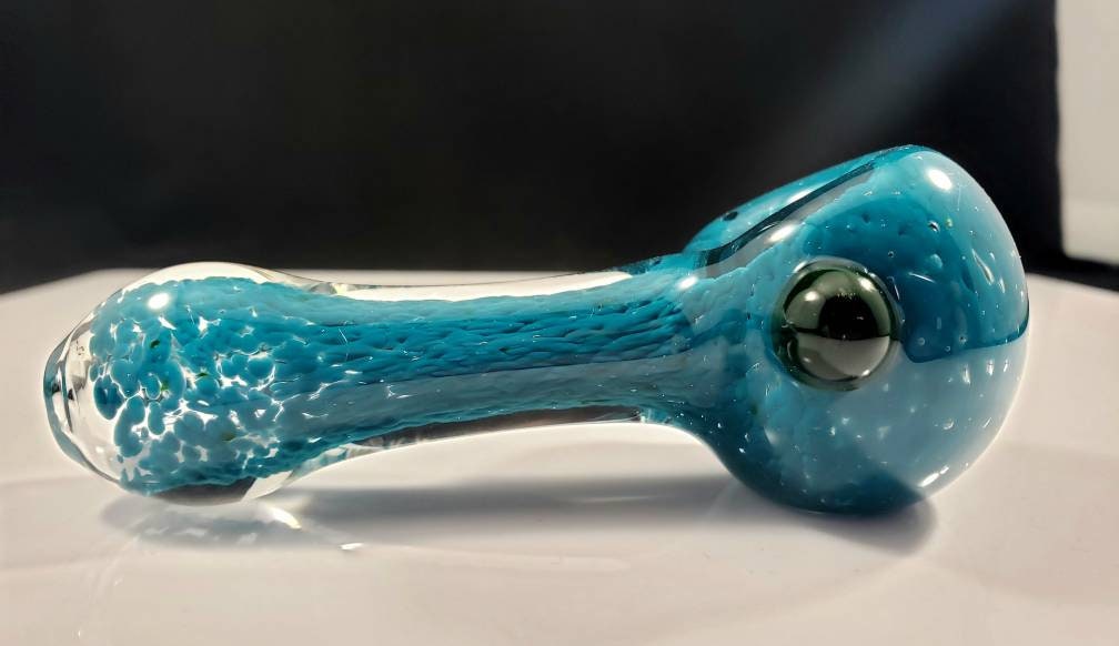 Blue Spruce Glass Frit Pipe / Blue Frit Bowl / Glass Pipe / Smoking Bowl / Blue / Teal