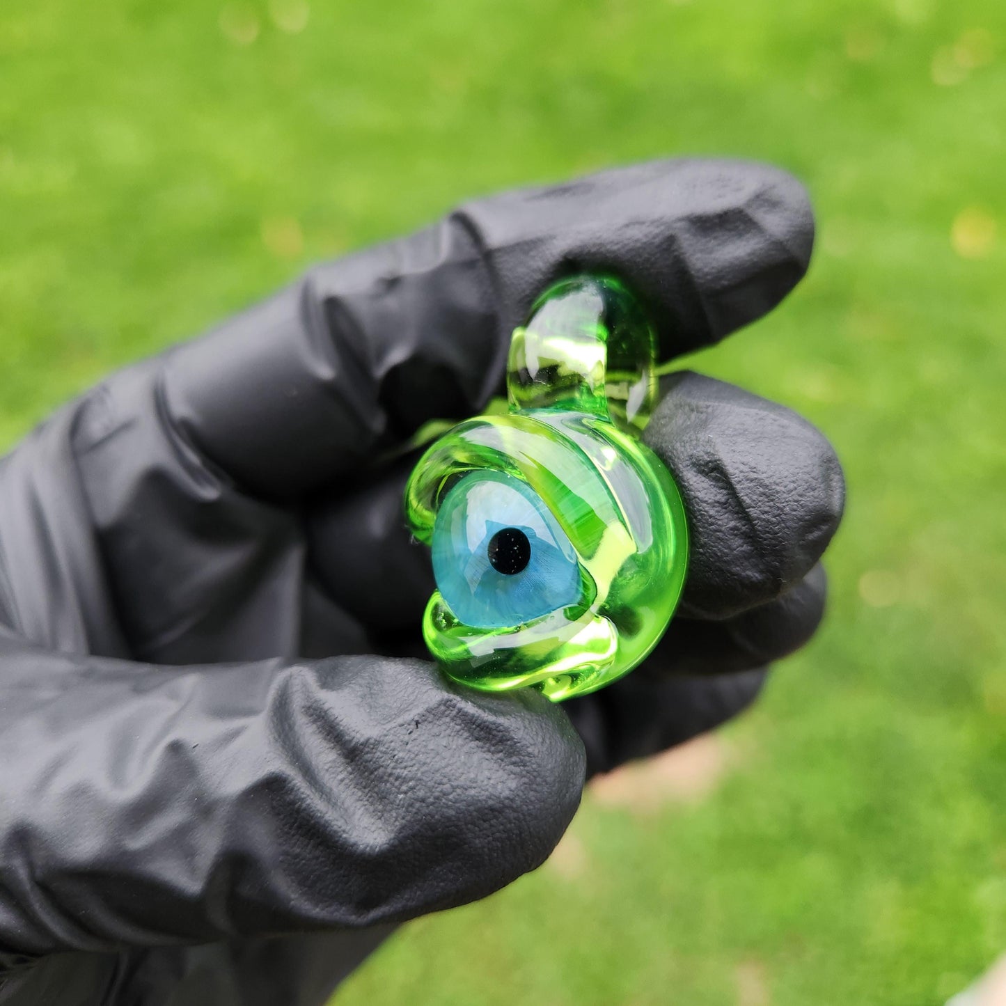 Green monster eye pendant / glass necklace / jewelry