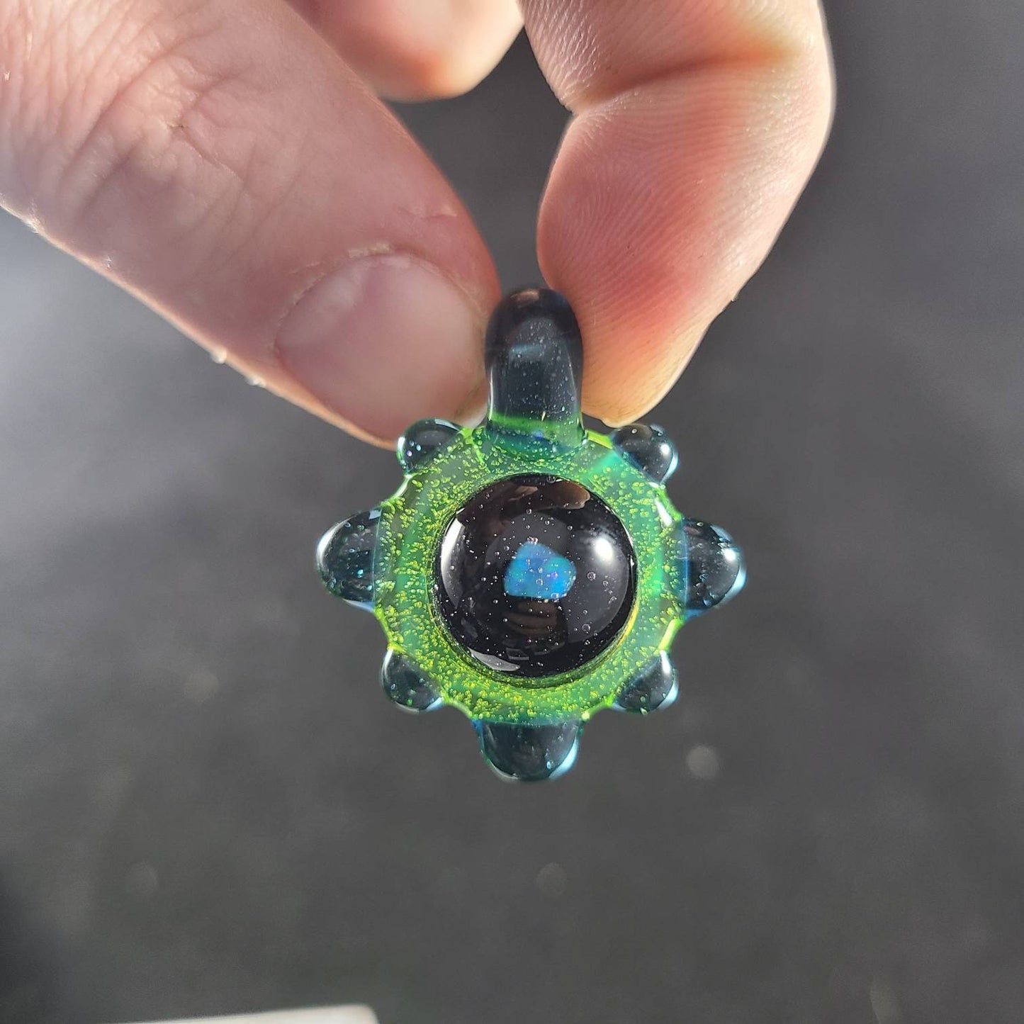 Space Galaxy Opal Necklace /Glass Pendant / Green Blue Glass / Sparkle Glass / Universe / Stars / Jewelry / Art