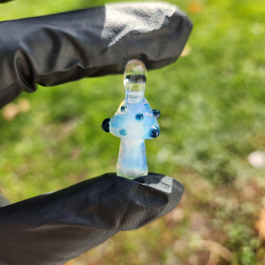 Glass Ghost Mushroom Pendant • White Mushroom Necklace with Blue Stardust Dots • Handmade Lampwork Charm