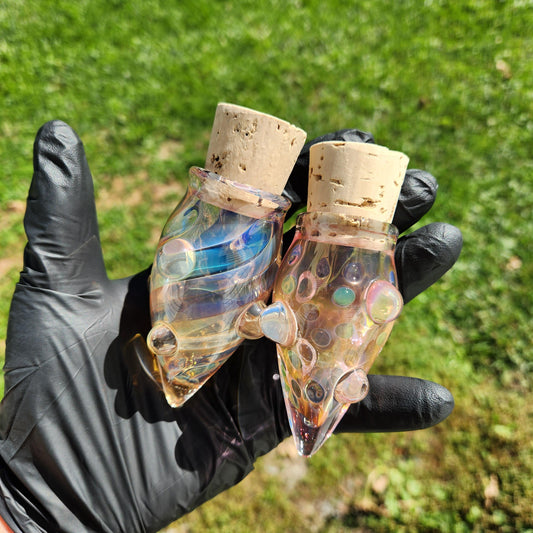 Hand Blown Glass Jar | Gold Silver Fumed Inside Out | Color-Changing | Cork Top | Spiral or Dot Design | 3" Accent Jar