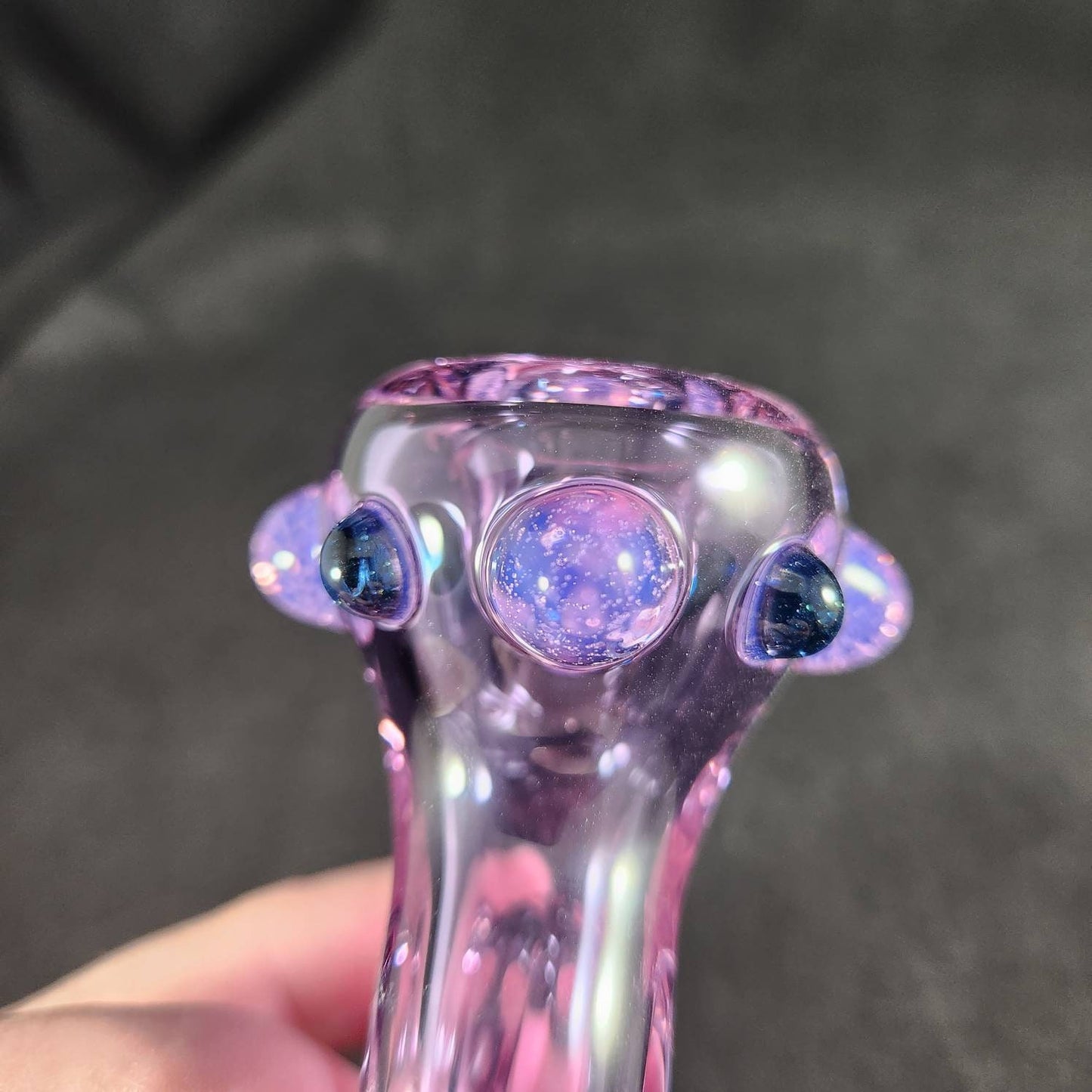 Promise Ring Glass Pipe – Pink Ring Shape with Rainbow Dots – 1” Finger Hole, Only Smoke With You, Couple’s Glass Art