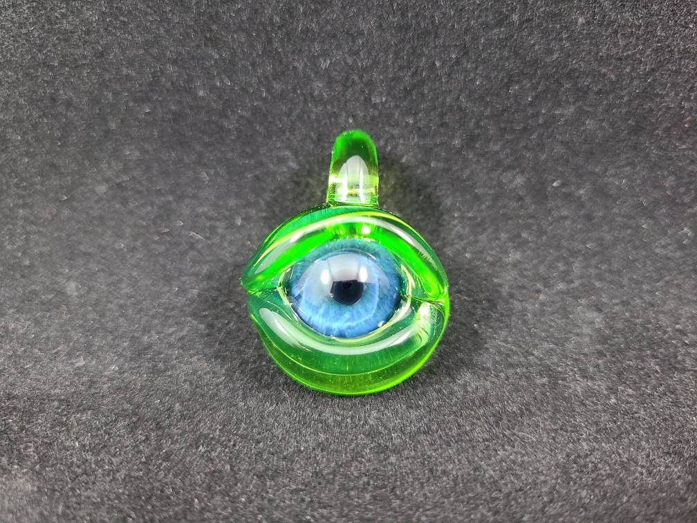 Green monster eye pendant / glass necklace / jewelry