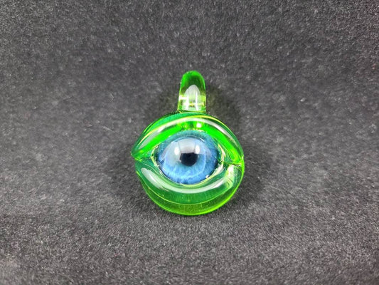 Green monster eye pendant / glass necklace / jewelry