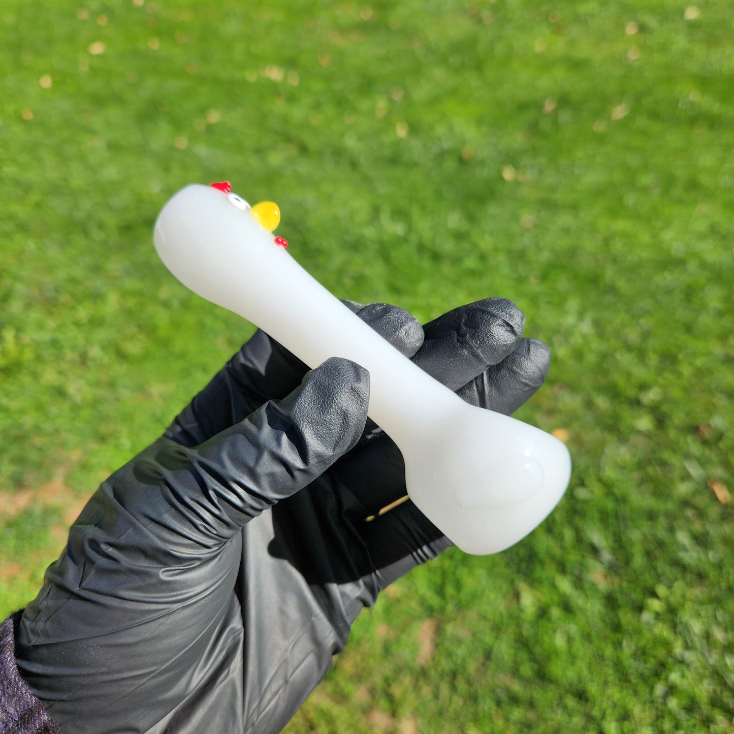 Chicken Glass Pipe | Hand-Blown Animal Spoon Pipe with Sculpted Hen | Funny Farmhouse Smoking Bowl | Unique Barnyard Glass Art Pipe Gift