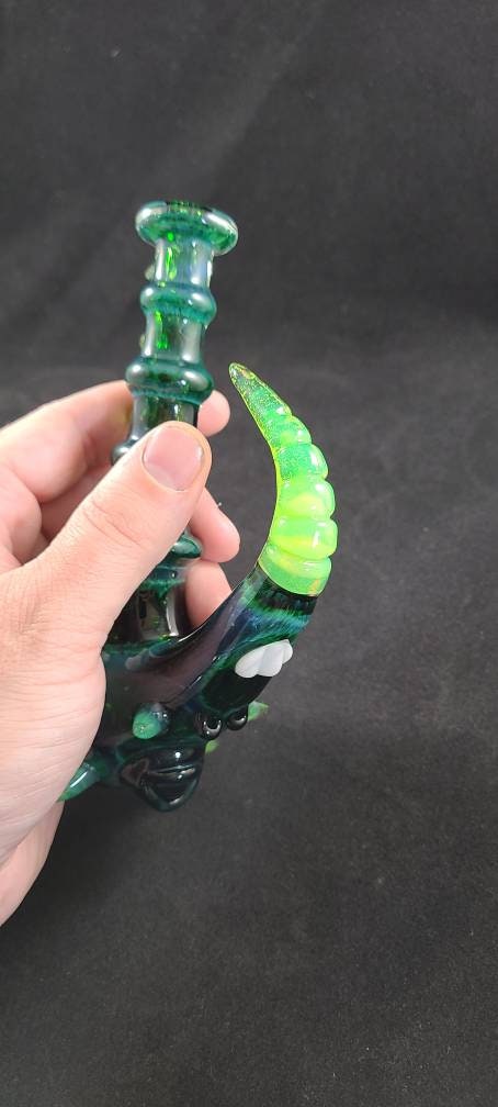 Green Monster Pipe / Green Frit / Glass Smoking Bowl / Heady / Horn / Eye