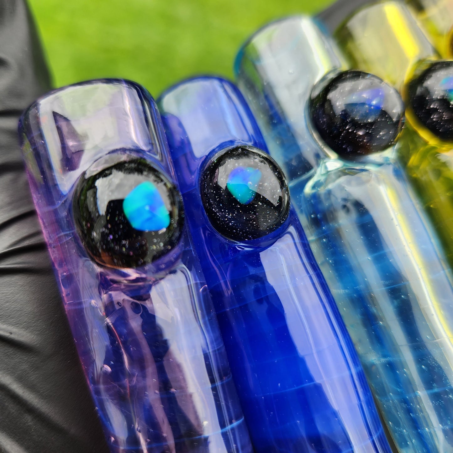 Rainbow Glass Pipe with Galaxy Marble & Opal | 3" Hand Blown Mini Pipe | Cosmic Smoking Bowl | Color Options | Heady Glass Art