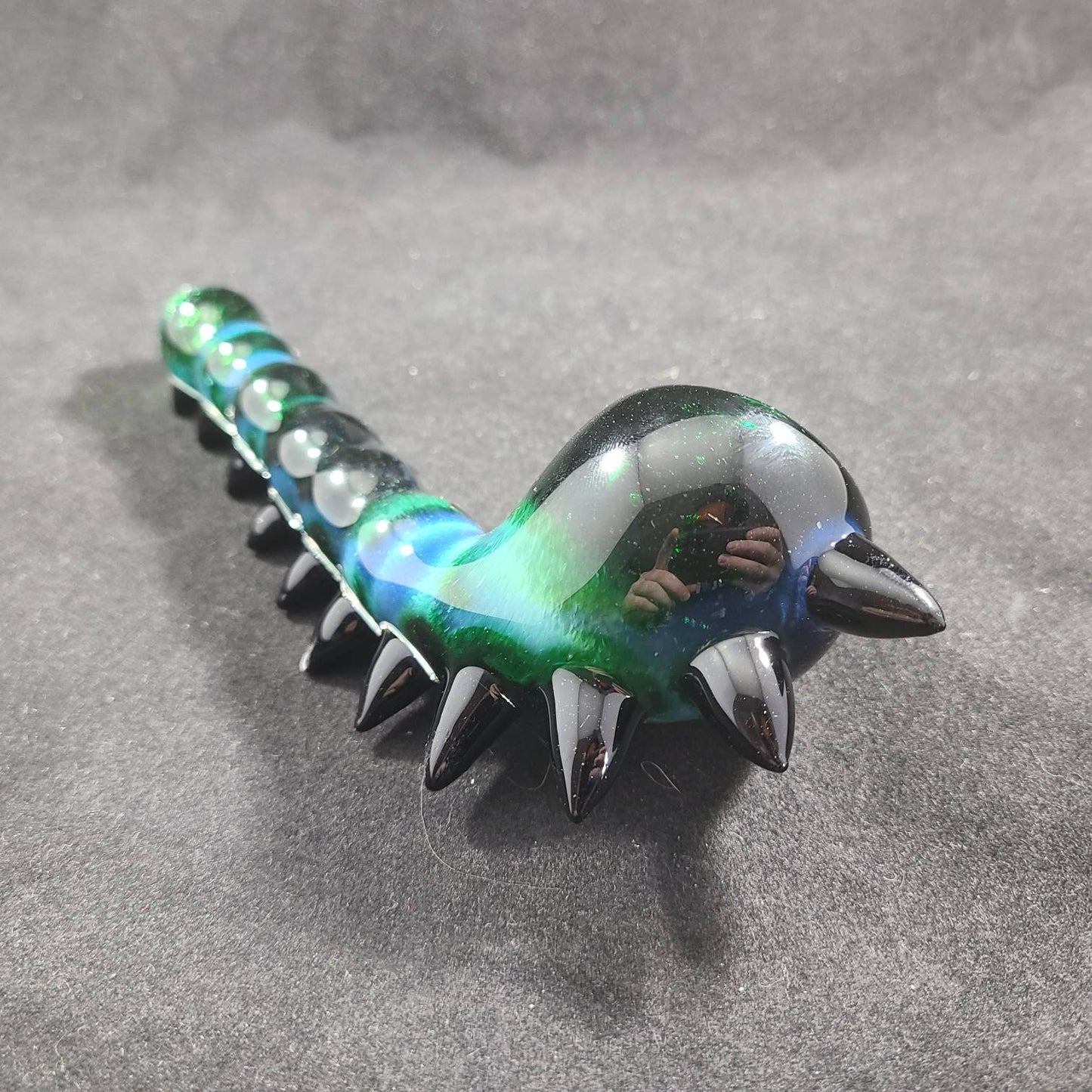 Experimental Green Pipe / Frit Glass /Black Horn / Spikes / Monster Glass / Glass Smoking Bowl