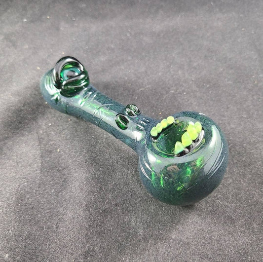 Green Monster Glass Pipe / Green Frit / Sculpted / Eye / Teeth / Heady