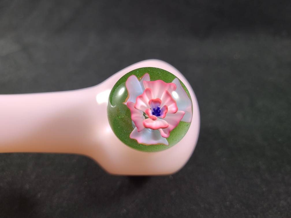 Pink Flower Pipe / Gold Fumed / Girly Glass / Smoking Pipe