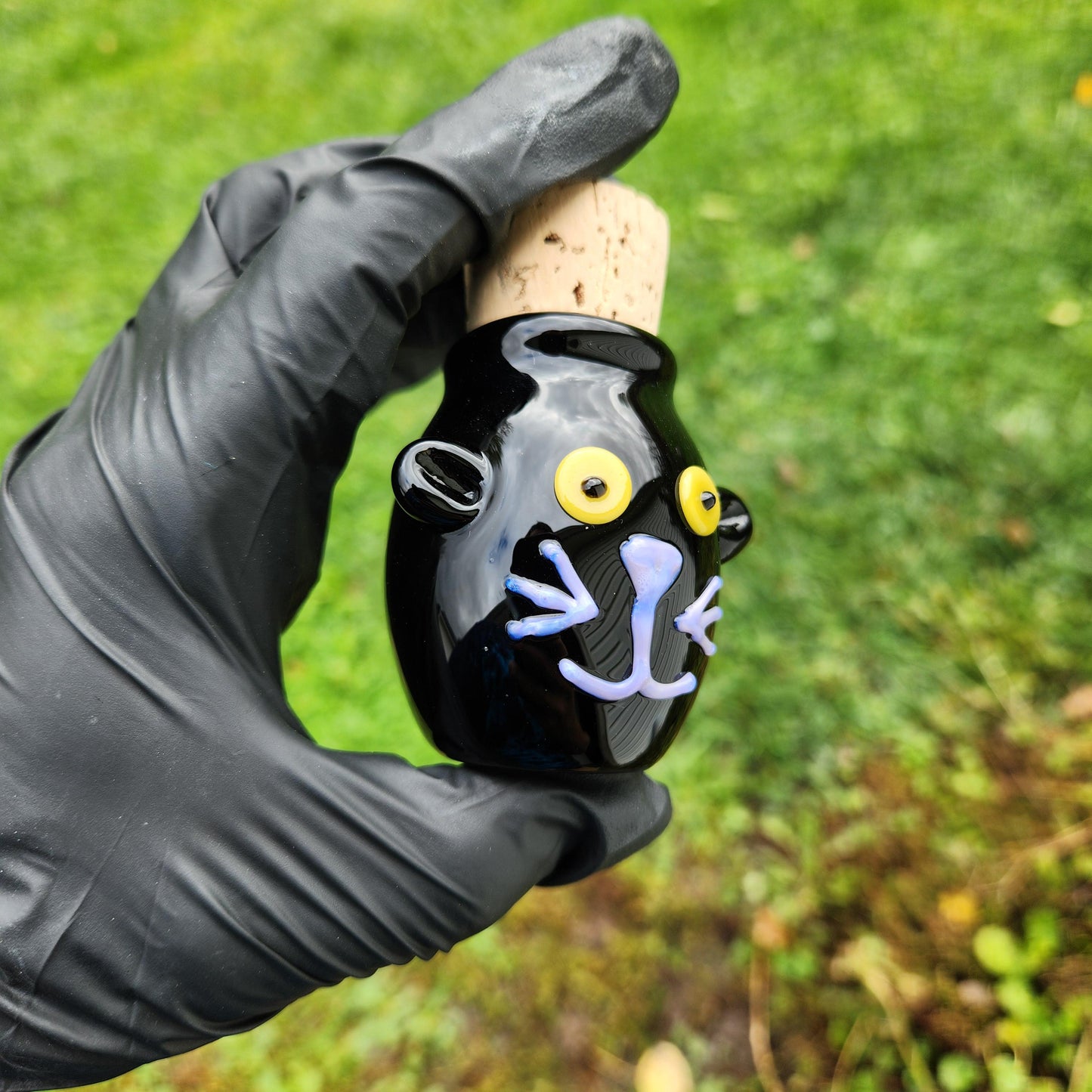 Black Cat Face Glass Jar – Hand Blown Glass Storage Jar with Cork Lid, Halloween Cat Decor, Spooky Cute Feline Glass Art